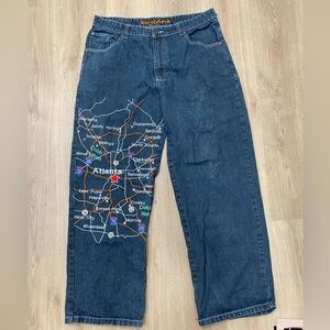 Stylish Blue Jeans with Atlanta Map Design